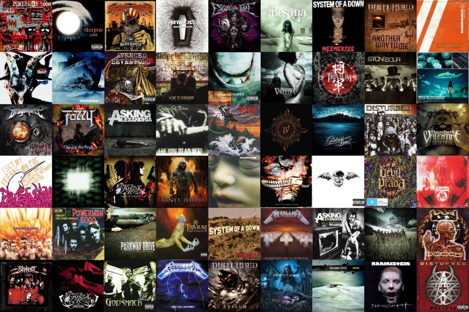 Collage de portadas de albumes de metal