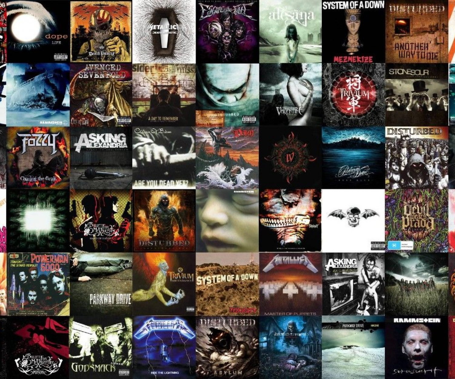 Collage de portadas de albumes de metal