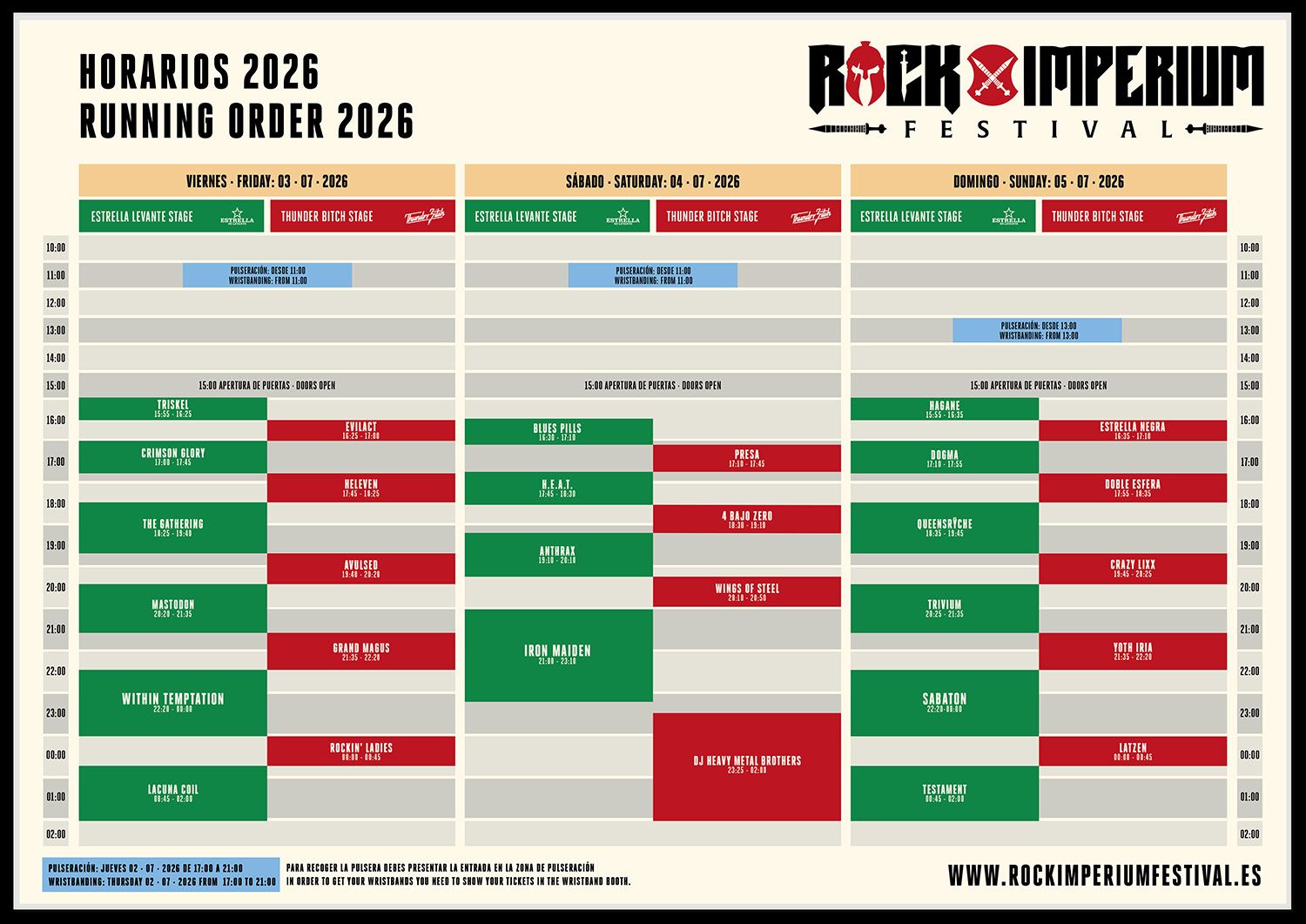 Horario Rock Imperium 2026